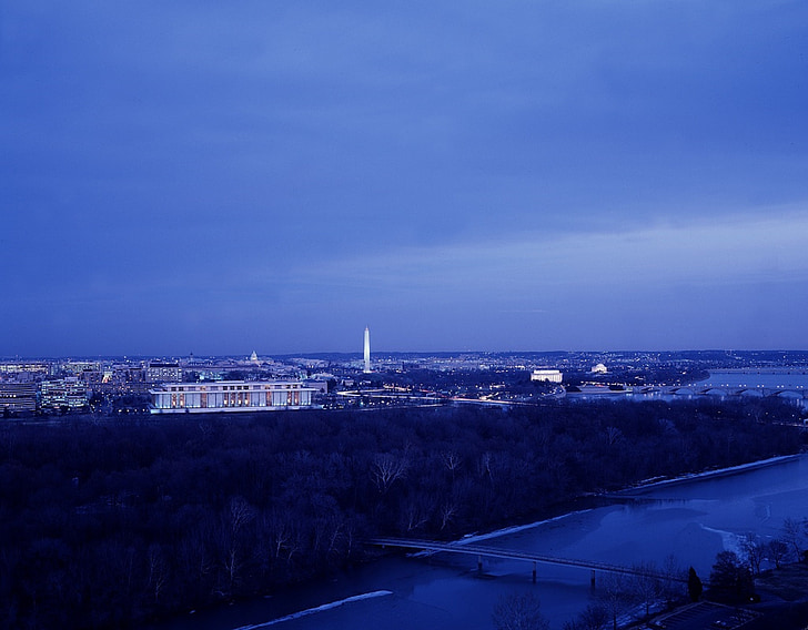 Washington dc, linija horizonta, Gradski pejzaž, Rijeka, urbane, sumrak, sumrak