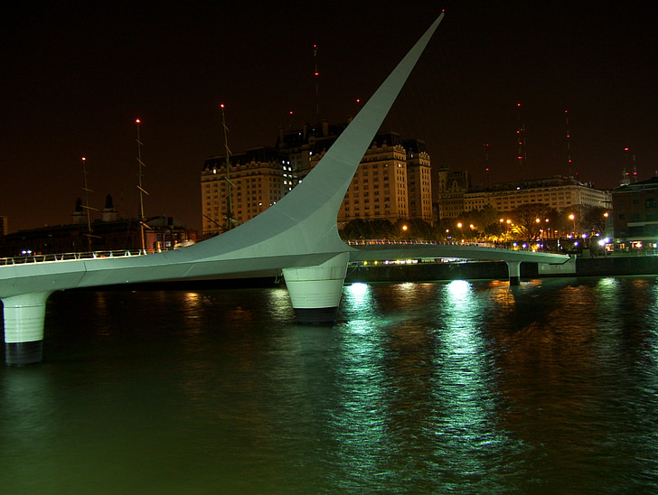 Буэнос-Айрес, Аргентина, мост, воды, Река, ночь
