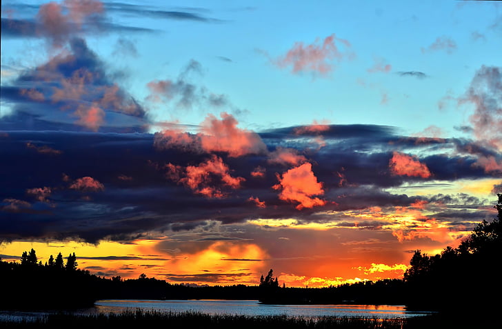 západ slnka, Príroda, oblaky, farby, večer, Príroda, Québec