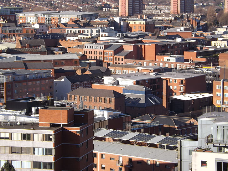Birmingham, hiše, strehe, mesto, na strehi, arhitektura, Skyline