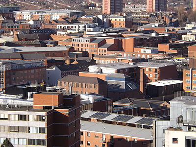 Birmingham, cases, cobertes, ciutat, al terrat, arquitectura, horitzó