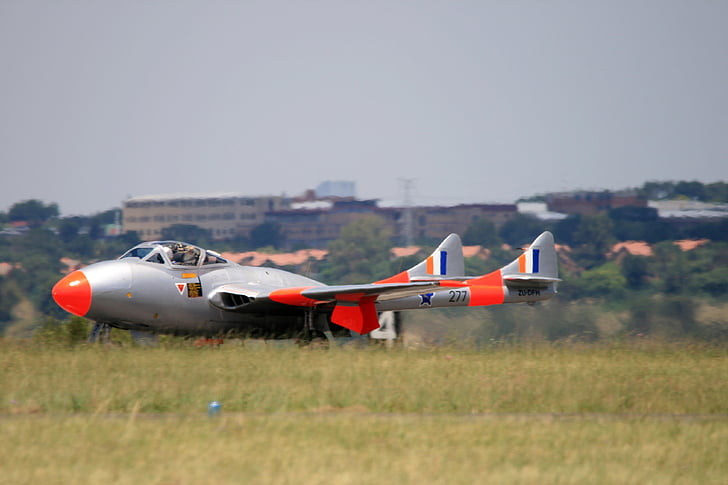 jet de vampire, Jet, avion, piste, au décollage, brillant, orange