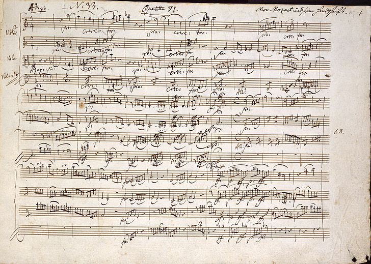 Mozart, Quartet trong c, ghi chú, viết tay, âm nhạc, cổ điển, buổi hòa nhạc