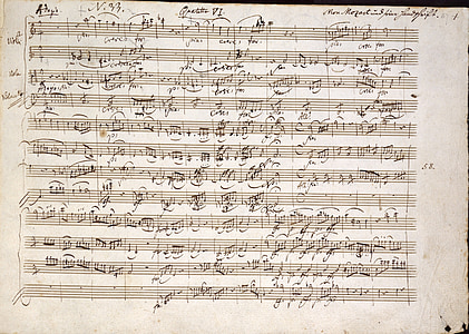 Mozart, c-kvartetti, muistiinpanot, käsin, Musiikki, klassinen, konsertti