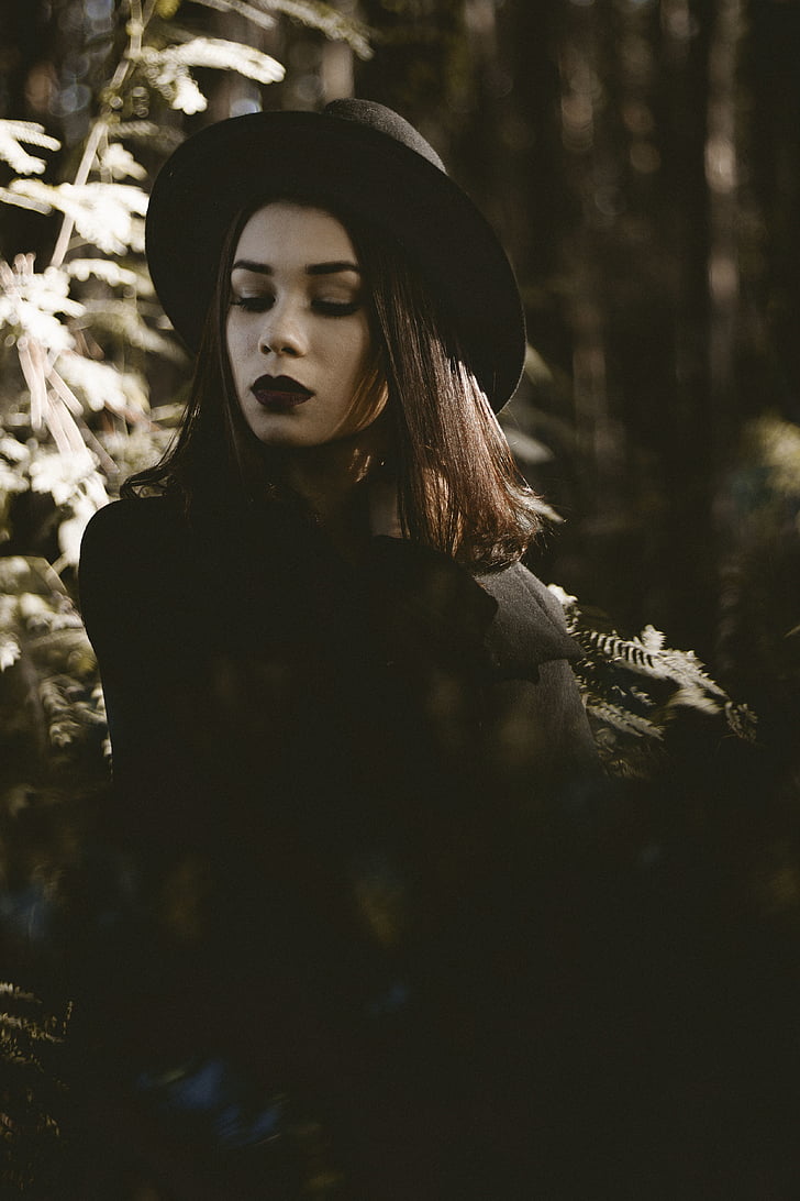 people, woman, fashion, dark, black, nature, woods