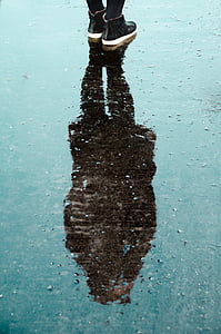 žena, reflexie, za studena, ľad, samica, zrkadlo, topánky