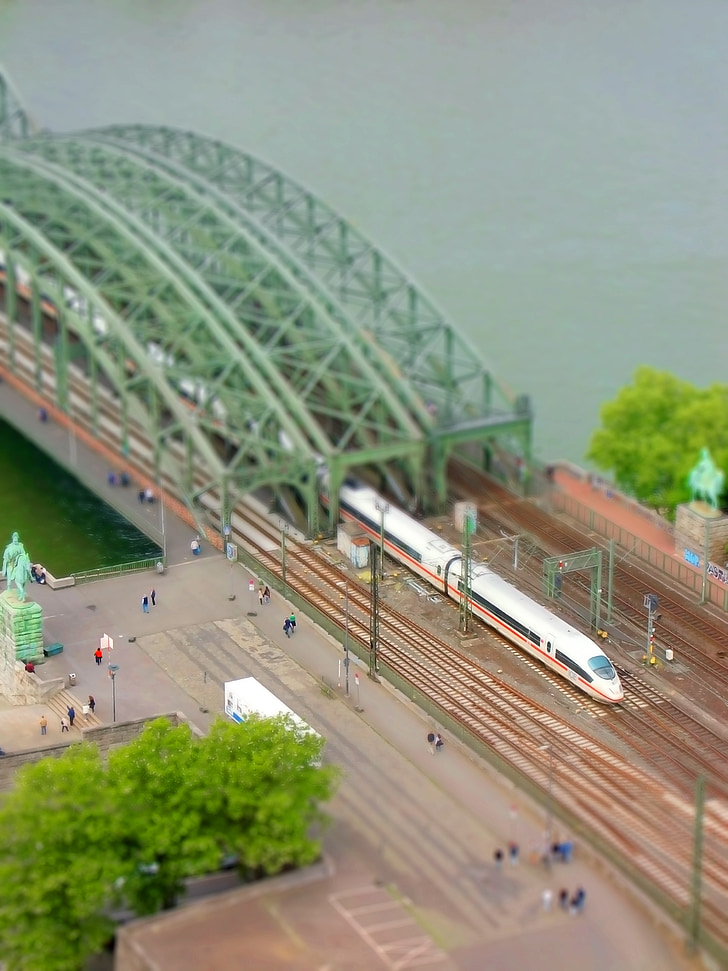 miniature, aerial view, water, bridge, train, ice, seemed