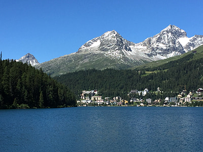 St moritz, Alpine, Lake, Zwitserland, Bergen, Panorama