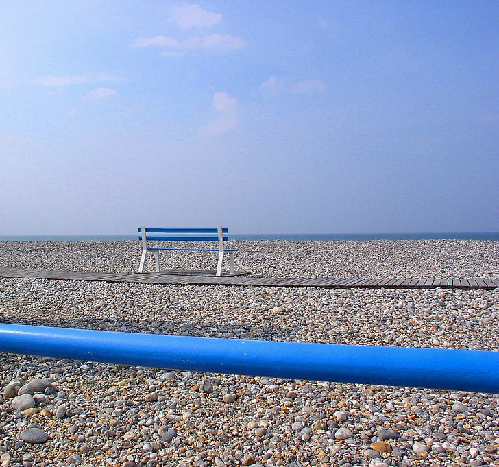 Pebble, blå linjer, bænk, Beach, håndtag