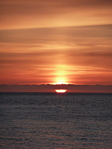 puesta de sol, cielo de la tarde, mar, solsticio de verano, cielo naranja, Islandia, sol de medianoche
