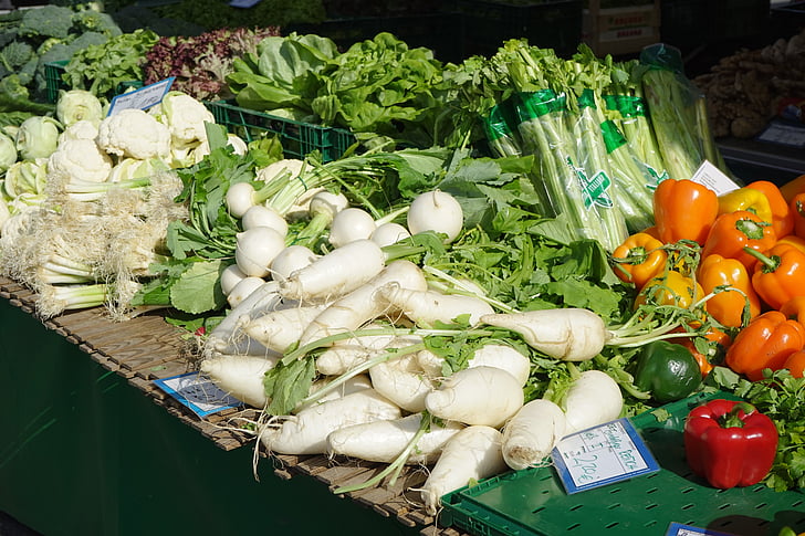 マーク, 市場の新鮮な野菜, 野菜, パプリカ, ネギ, 大根, ビートを可能性があります。