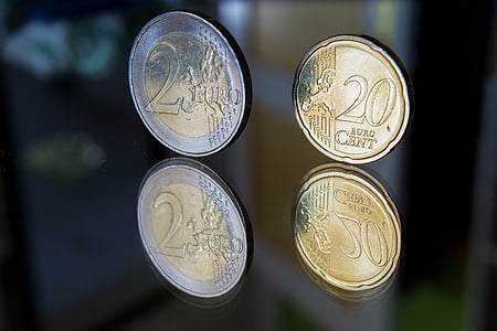 érmék, pénz, tükrözés, euro, euro cent