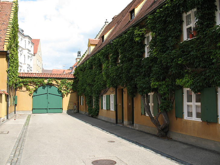 Fuggerei, Augsburg, gamla stan, byggnad, historiska gamla stan