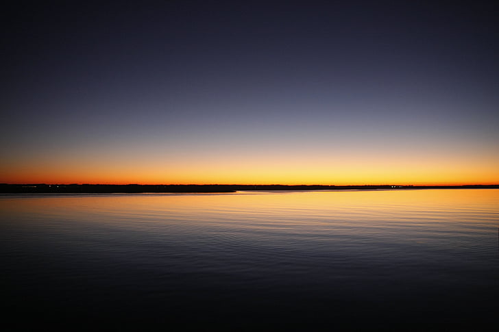 aguas tranquilas, Color, amanecer, al atardecer, noche, Horizon, Lago