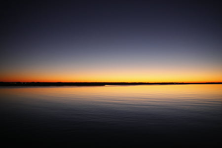 잔잔한, 색, 새벽, 황혼, 저녁, 수평선, 호수