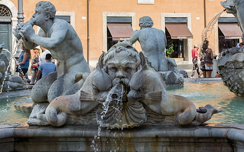 rome, moor fountain, piazza navona, italy, fountain, statue, sculpture