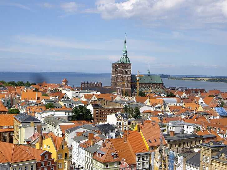 Stralsund, programu Outlook, Miasto, dachy, Domy, Widok, budynek