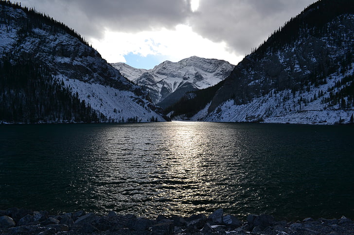montanha, Lago, paisagem, água, cênica, Canadá, Alberta