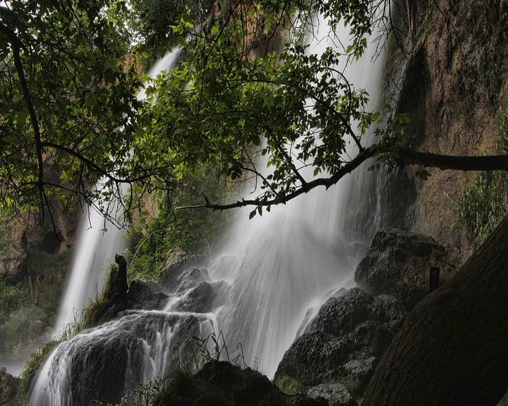 cascada, tranquilo, agua, roca, natural, pacífica