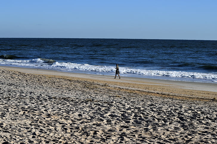 personne, marche, plage, seul, à l’extérieur, océan, Surf
