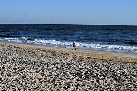 osoba, chůze, pláž, sám, venku, oceán, Surf