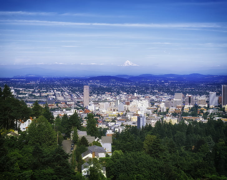 Portland, Oregon, stadsgezicht, stad, steden, stedelijke, bomen