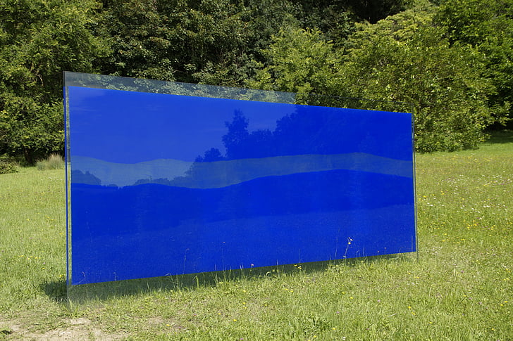 obra de arte, azul, espejado, reflejar, arte, objeto, verano