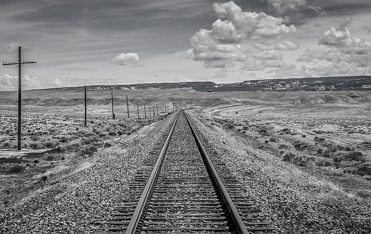 black and white, utah, train tracks, railroad track, rail transportation, transportation, the way forward