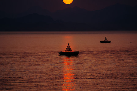 båt, båtar, floden, sjön, Seaside, solnedgång