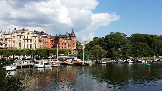 斯德哥尔摩, 河, 水, 瑞典, 建筑, 斯堪的那维亚