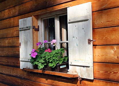 shutters, window, wooden windows, house jewelry, flower box, window flower, flowers