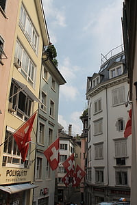 Zurich, Schweiz, flagga, staden, Europa, turism, schweiziska