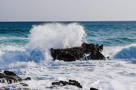 vagues, côte rocheuse, mer, eau, liquide, nature, bleu