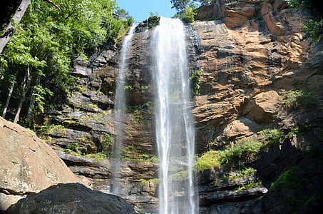falls, waterfall, nature, water, green, landscape, river