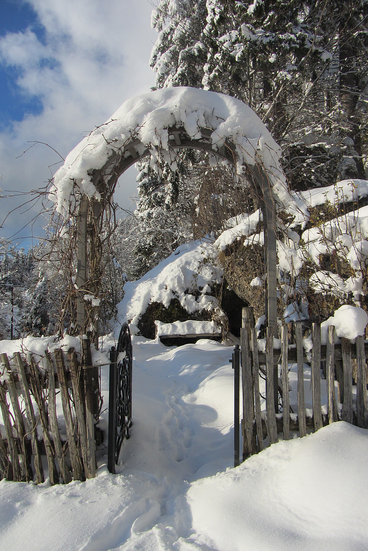Archway, musim dingin, masukan, Taman, pagar, pagar Taman, Weggis