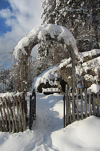 Archway, inverno, ingresso, giardino, recinzione, recinto del giardino, Weggis
