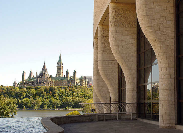 Kanada, Ottawa, Parlament, Civilizáció Múzeuma, homlokzat, Esplanade, ottaoutais folyó