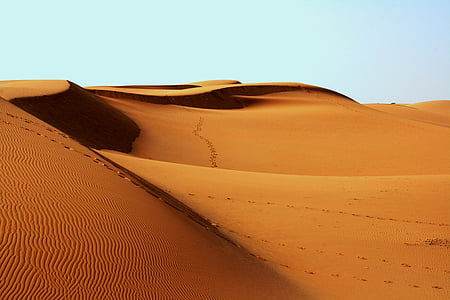 deserto, pegadas, quente, areia, dunas de areia