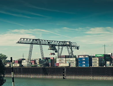 port, conteneur, terminal à conteneurs, marine marchande, Cargo, moyeu de commercialisation, Crane