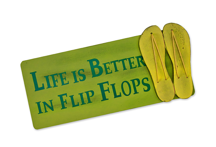 Schild, Postkarte, Leben, bessere, Flip-Flops, Schuhe, lustig