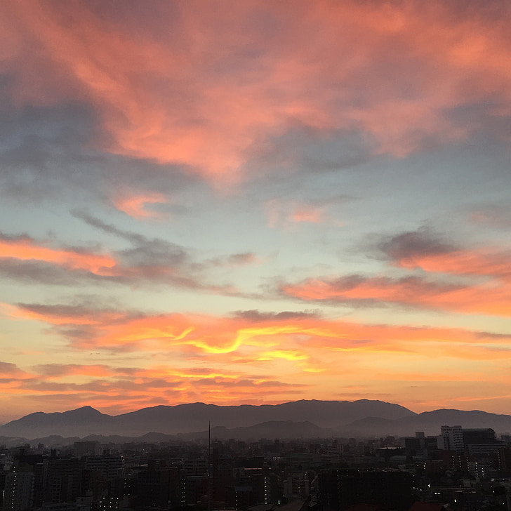 sky, mountain, morning glow, orange, evening
