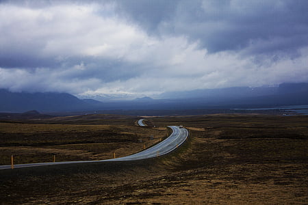 közúti, Izland, Horizon, végtelen, felhő, Dom