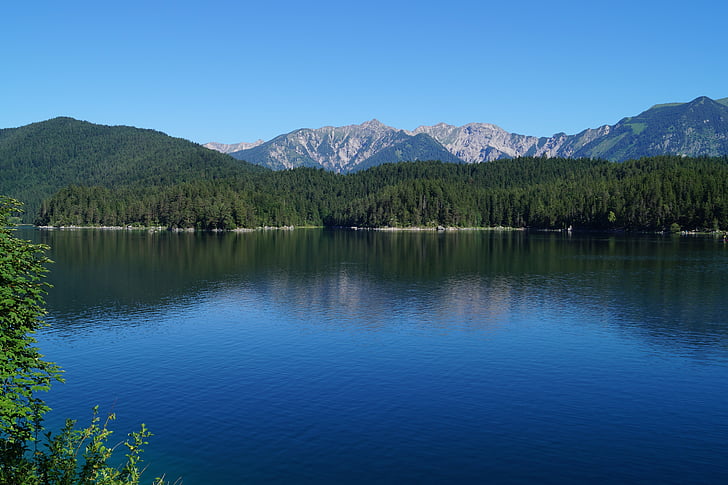 eibsee, Bavaria, ezers, ūdens, atspoguļojot, daba, ainava