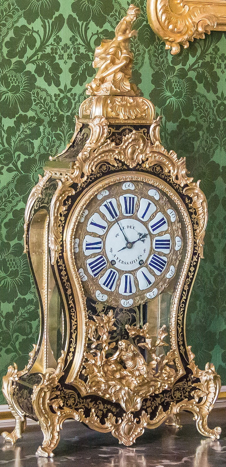 laikrodis, senelio laikrodis, laikas, romėniškais skaitmenimis, aukso, stalo laikrodis, laikas
