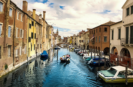 Italia, chiorggia, arranque, casas, por vía navegable, ciudad, agua