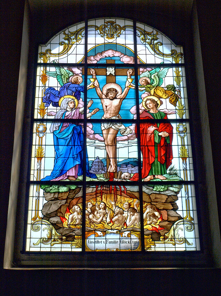 Pöchlarn, mariae himmelfahrt, Kilise, vitray, pencere, iç, dekor