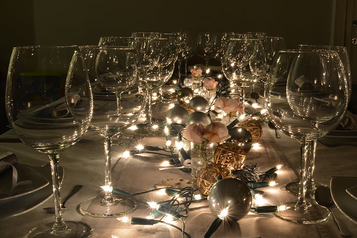 partito, utensili da cucina e da tavola, vetro, bicchieri di vino, tavolo, atmosfera