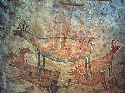 Cave paintig, förhistoriska, rupestral, historiska, antika, Tribe, färg