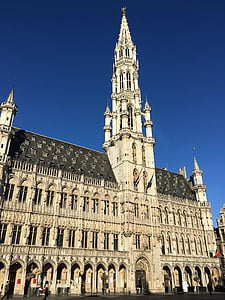 η πλατεία Grand place, Δημαρχείο, Βρυξέλλες, κτίριο, αρχιτεκτονική, ουρανός