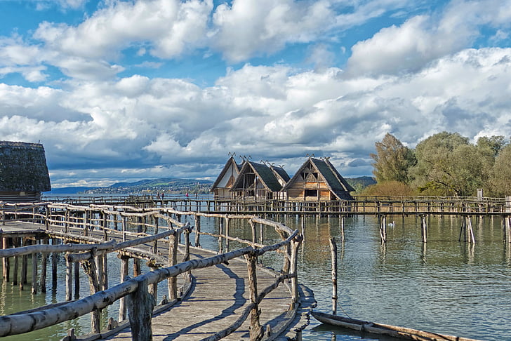 ξυλοπόδαρο σπίτια, Μουσείο, Unteruhldingen, Λίμνη Κωνσταντία, ξύλο - υλικό, φύση, νερό